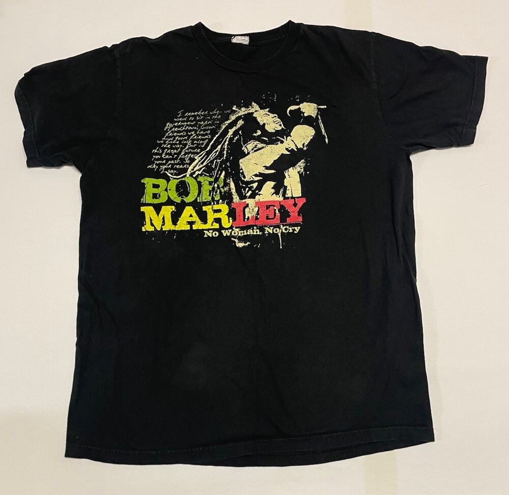 Vintage Bob Marley T Shirt Size XL Black No Woman No Cry Logo 2007